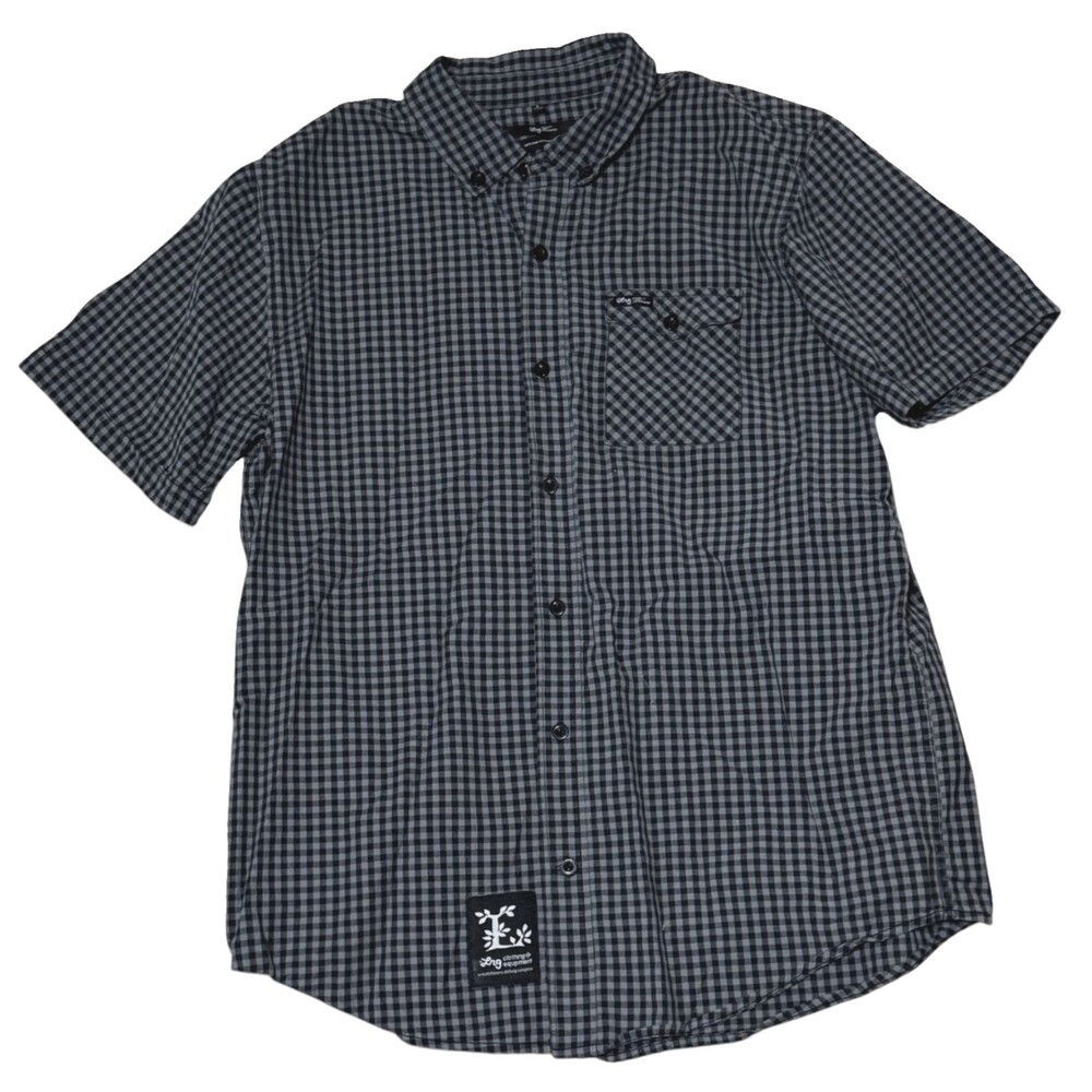 LRG Gingham Button Shirt Large Black Short Sleeve Hip Hop Skate Streetwear 07-10